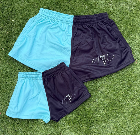 Aqua & Black Footy Shorts