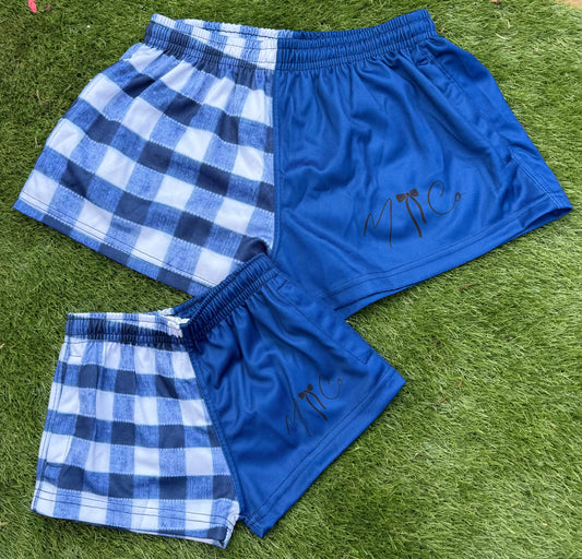 Navy Checker Footy Shorts